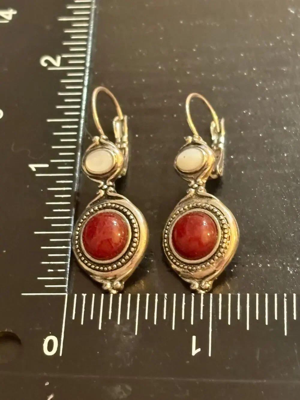 Vintage Lia Sophia Red Cabochon Dangle Earrings